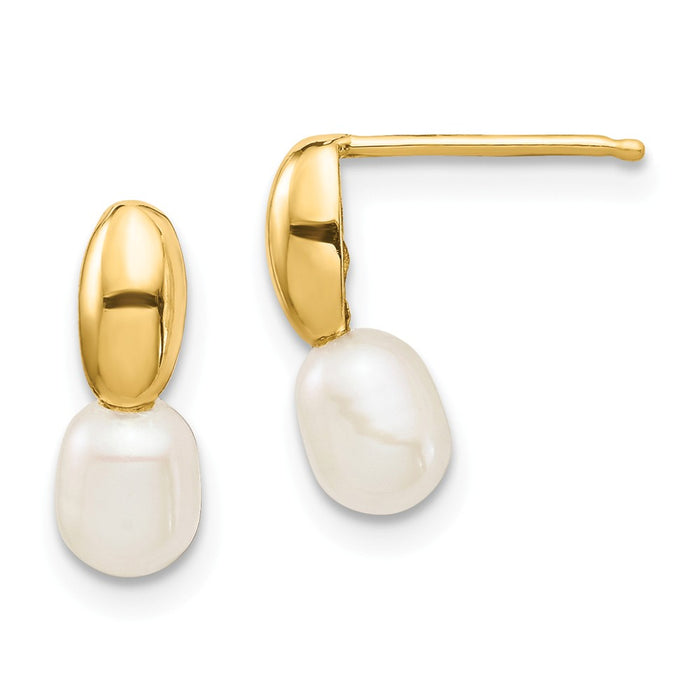 14k Yellow Gold Madi K 4-5mm White Rice Freshwater Cultured Pearl Post Dangle Earrings, 12.26mm x 4.57mm