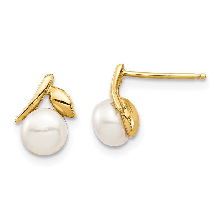14k Yellow Gold Madi K 5-6mm White Button Freshwater Cultured Pearl Post Earrings, 9.46mm x 6.42mm