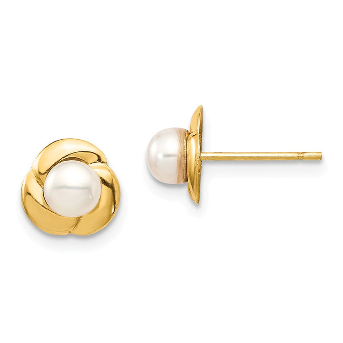 14k Yellow Gold Madi K 4-5mm White Button Freshwater Cultured Pearl Post Earrings, 7.45mm x 7.62mm