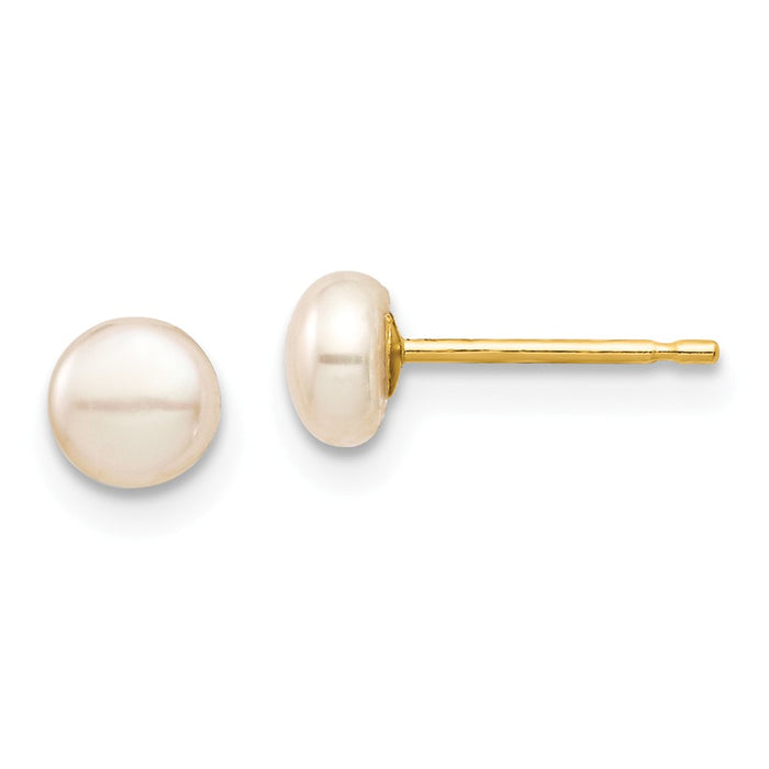 14k Yellow Gold Madi K 4-5mm Pink Button Freshwater Cultured Pearl Stud Post Earrings, 4.56mm x 4.56mm
