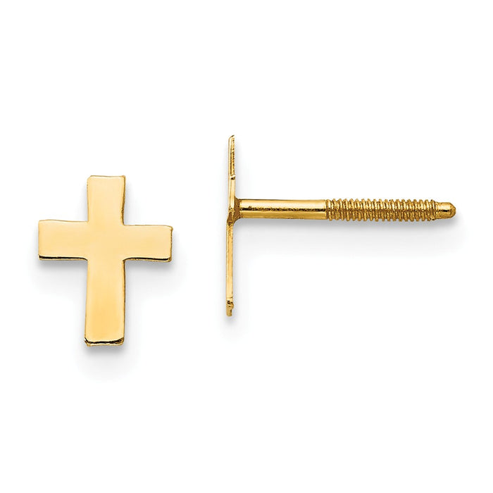 14k Yellow Gold Madi K Polished Tiny Cross Silicone Back Earrings, 6mm x 4mm
