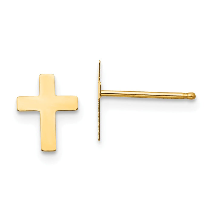 14k Yellow Gold Madi K Polished Cross Friction Post Earrings, 8mm x 6mm