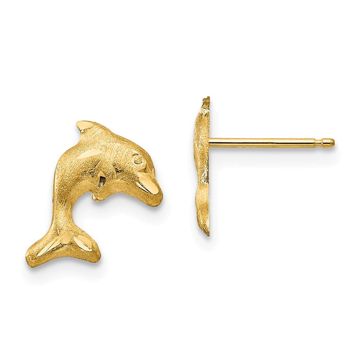 14k Yellow Gold Madi K Satin Dolphin Earrings, 10mm x 8mm