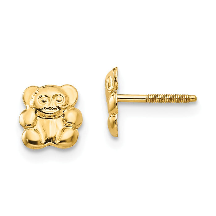 14k Yellow Gold Madi K Polished Teddy Bear Screwback Earrings, 6mm x 6mm
