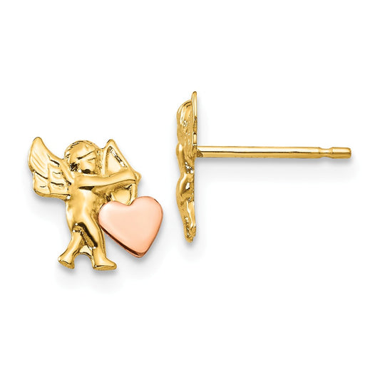 14k Madi K Polished & Rhodium Cupid Heart Post Earrings, 8mm x 6mm