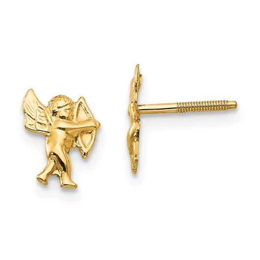 14k Yellow Gold Madi K Polished Cupid Screwback Earrings, 8mm x 8mm