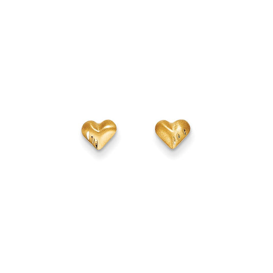 14k Yellow Gold Madi K Diamond-Cut & Satin Puffed Heart Earrings, 8mm x 8mm