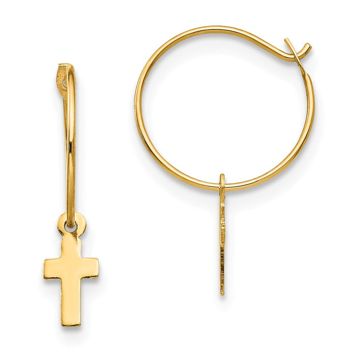 14k Yellow Gold Madi K Endless Hoop with Small Cross Earrings, 18mm x 18mm