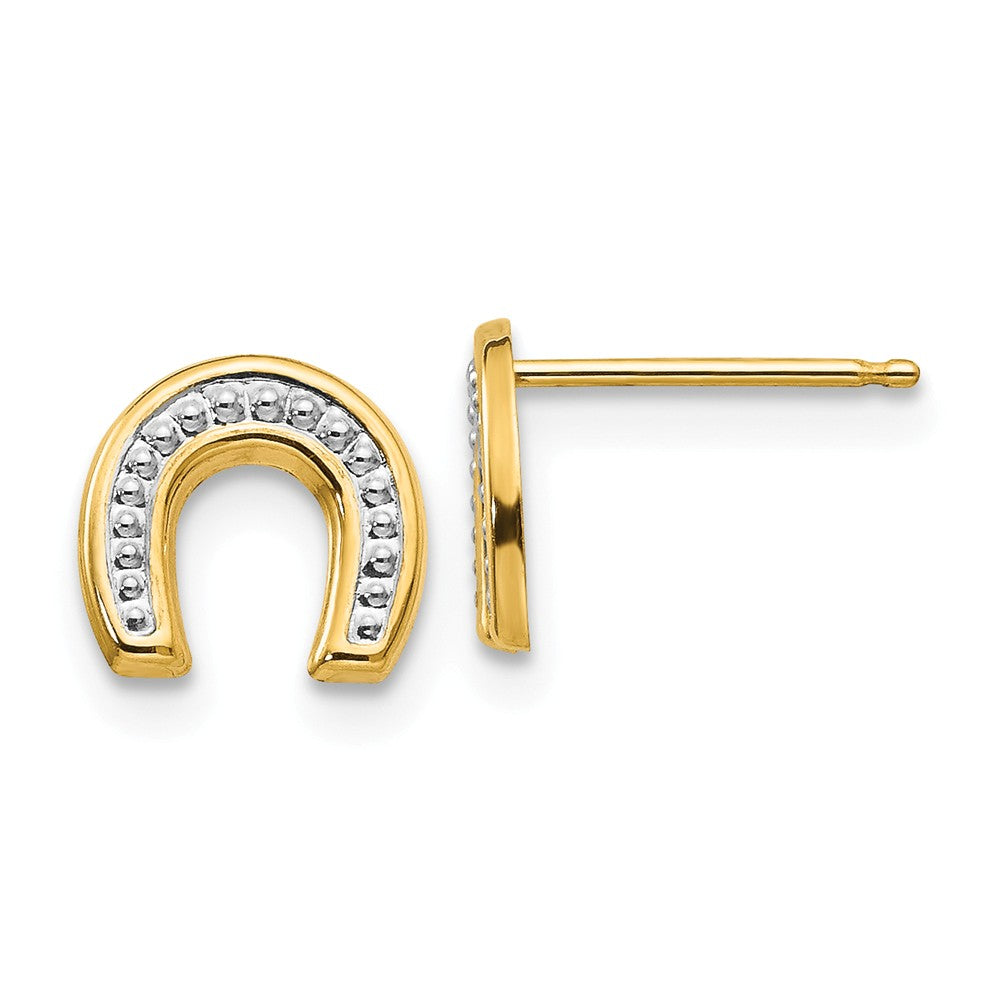 14k Madi K Polished & Rhodium Horseshoe Post Earrings, 8mm x 7mm