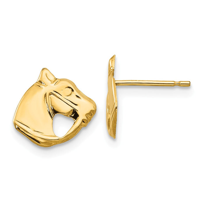 14k Yellow Gold Madi K Polished Horse Head Post Earrings, 8mm x 9mm