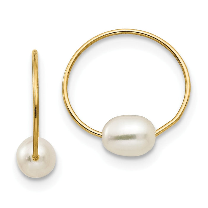 14k Yellow Gold Madi K White Rice Freshwater Cultured Pearl Endless Hoop Earrings, 12mm x 12mm
