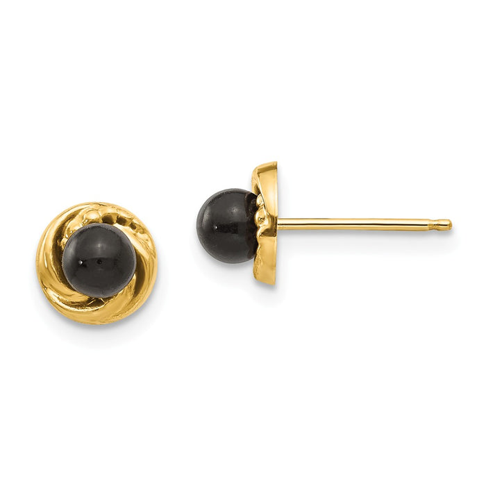 14k Yellow Gold Madi K Onyx with Gold Wreath Earrings, 7mm x 7mm