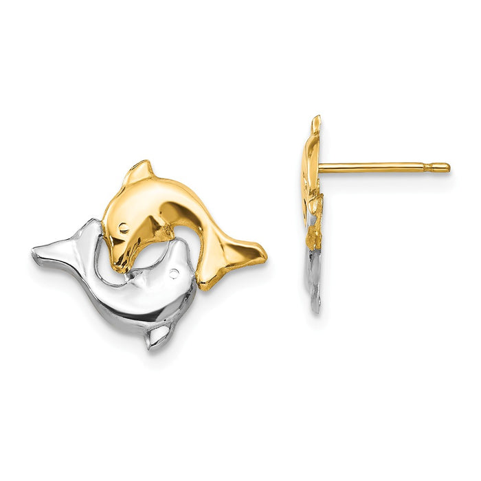 14k Madi K with Rhodium Dolphin Post Earrings, 15mm x 13mm