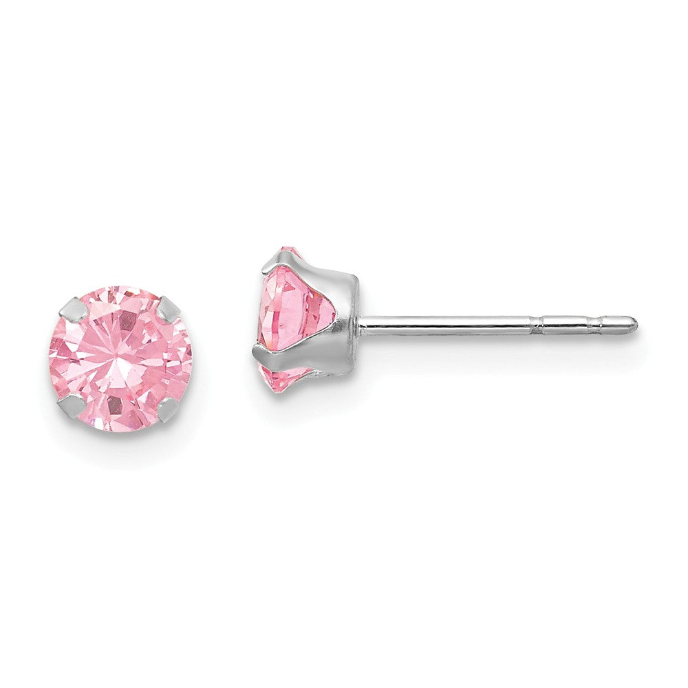 14k White Gold Madi K 5mm Pink Cubic Zirconia ( CZ ) Post Earrings, 5mm x 5mm