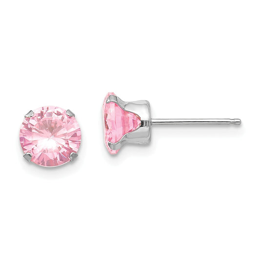 14k White Gold Madi K 6.5mm Pink Cubic Zirconia ( CZ ) Post Earrings, 6.5mm x 6.5mm