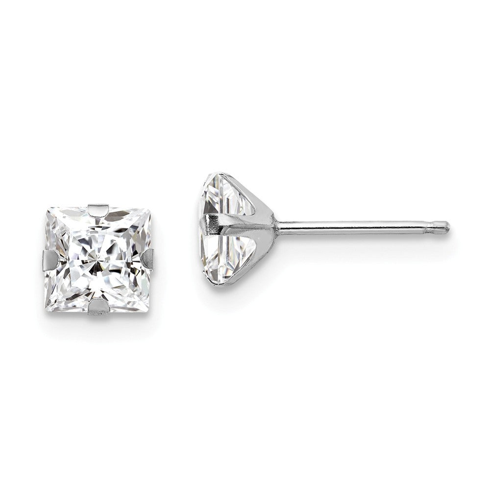 14k White Gold Madi K 5mm Square Cubic Zirconia ( CZ ) Post Earrings, 5mm x 5mm