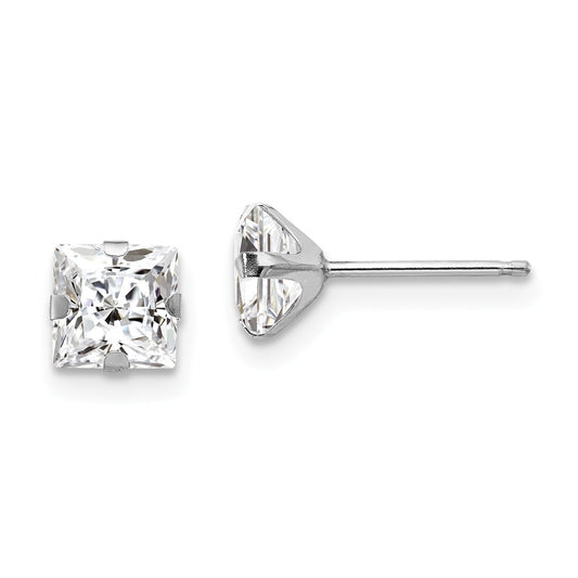 14k White Gold Madi K 5mm Square Cubic Zirconia ( CZ ) Post Earrings, 5mm x 5mm
