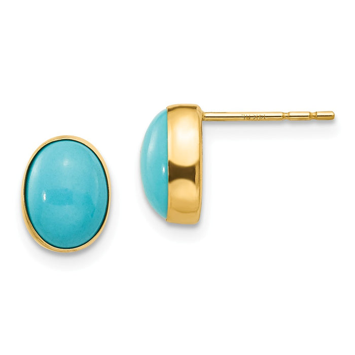 14k Yellow Gold Madi K Bezel Set Oval Turquoise Post Earrings, 8mm x 7mm