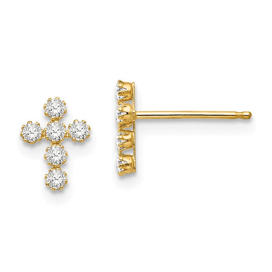 14k Yellow Gold Madi K Cubic Zirconia ( CZ ) Cross Post Earrings, 9mm x 7mm