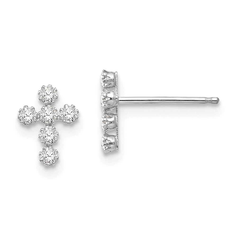 14k White Gold Madi K Cubic Zirconia ( CZ ) Cross Post Earrings, 9mm x 7mm