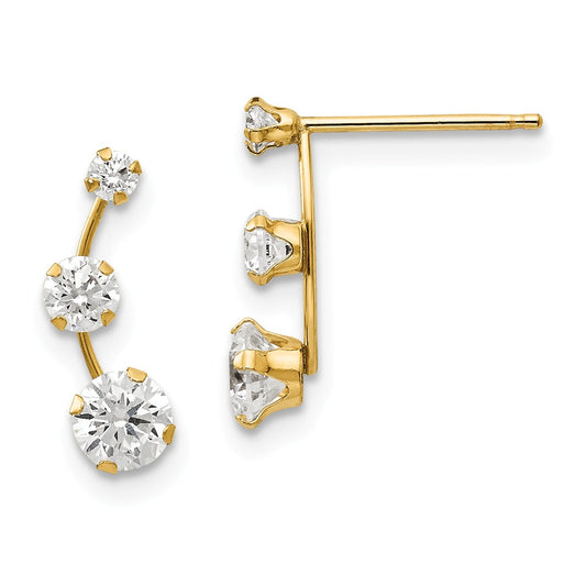 14k Yellow Gold Madi K Curved 3-Stone Cubic Zirconia ( CZ ) Post Earrings, 15mm x 4mm
