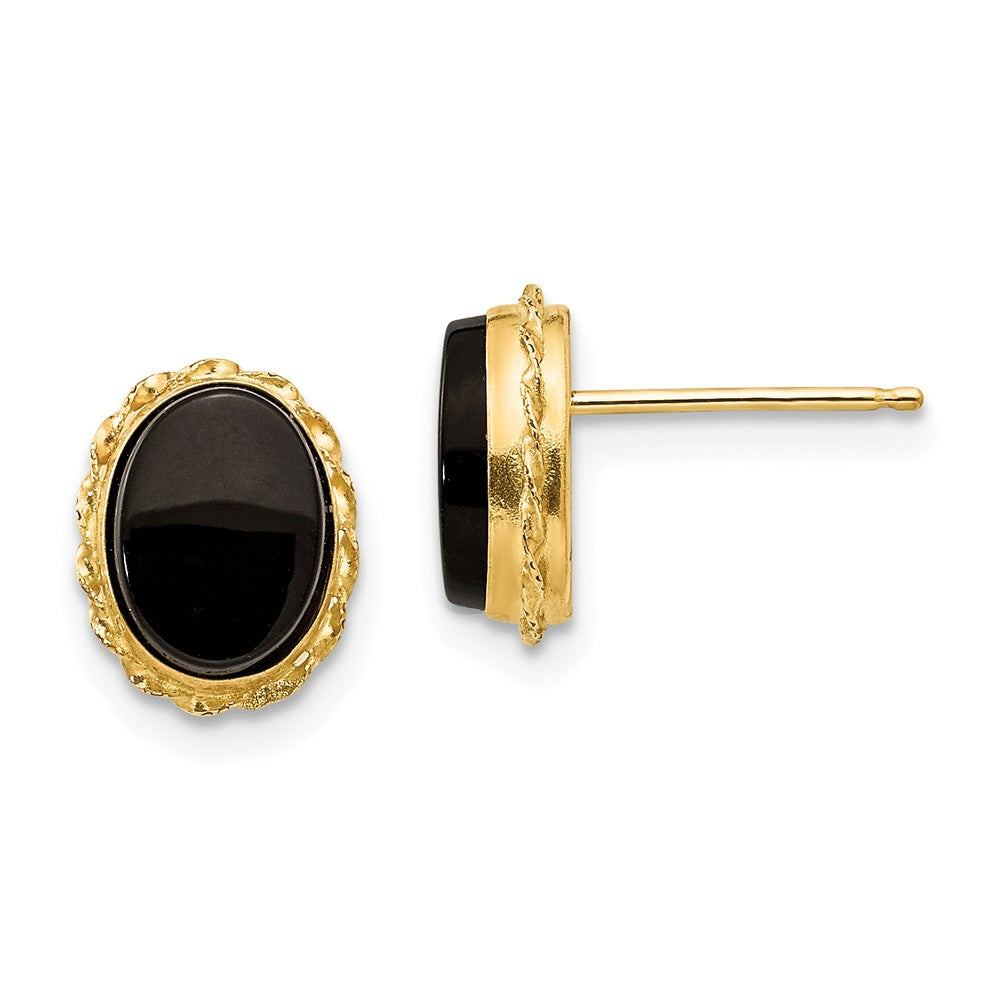 14k Yellow Gold Madi K Bezel Onyx Earrings, 10mm x 7mm