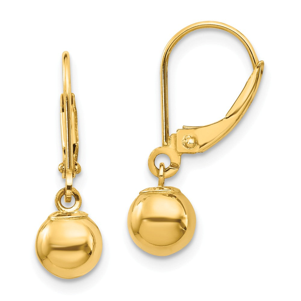 14k Yellow Gold Madi K Dangle 6mm Bead Leverback Earrings, 21mm x 6mm