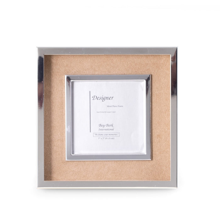 Occasion Gallery Silver Color Silver Plated and Sand Suede 3"x3" Picture Frame with Easel Back. 5.75 L x 1.5 W x 5.75 H in.