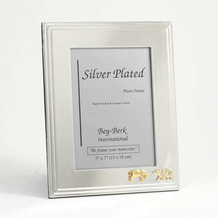 Occasion Gallery Silver Color Silver Plated 5"x7" Picture Frame with "Stock Market" Emblem and Easel Back. 7.5 L x 0.25 W x 9.65 H in.