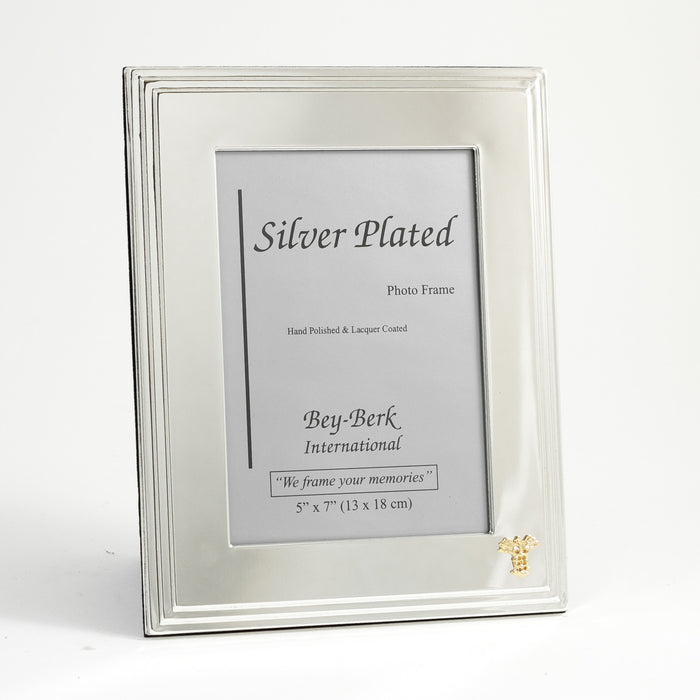Occasion Gallery Silver Color Silver Plated 5"x7" Picture Frame with "Medical" Emblem and Easel Back. 7.5 L x 0.25 W x 9.65 H in.