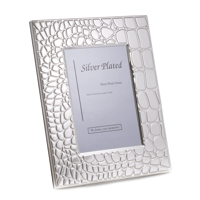 Occasion Gallery Silver Color Silver Plated with "Croco" Design 4"x6" Picture Frame with Easel Back. 6.65 L x 0.5 W x 8.65 H in.