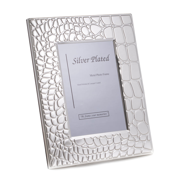 Occasion Gallery Silver Color Silver Plated with "Croco" Design 5"x7" Picture Frame with Easel Back. 7.75 L x 0.5 W x 9.65 H in.