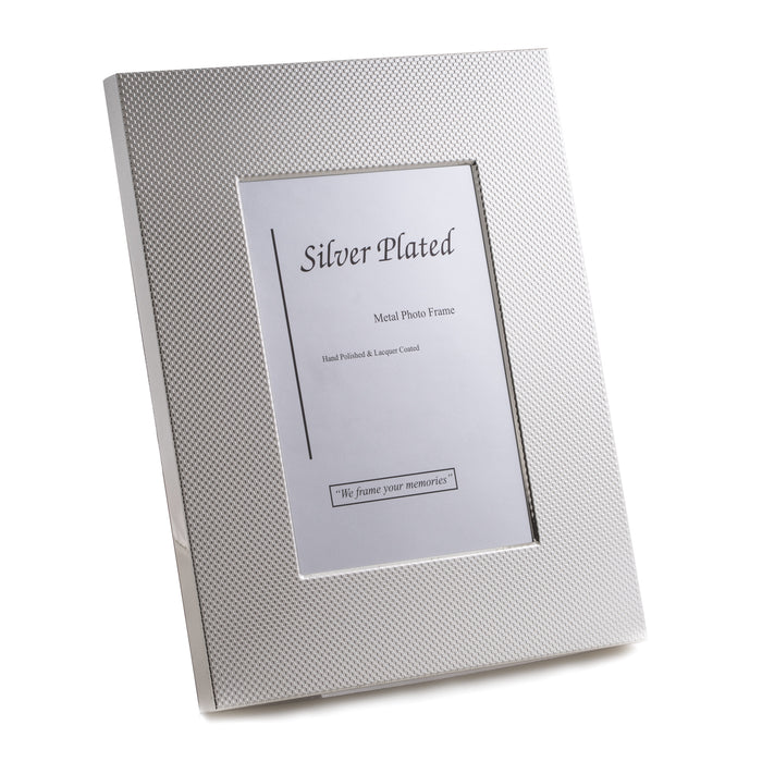 Occasion Gallery Silver Color Silver Plated with Checkered Design 8"x10" Picture Frame with Easel Back. 10.75 L x 0.85 W x 13.15 H in.