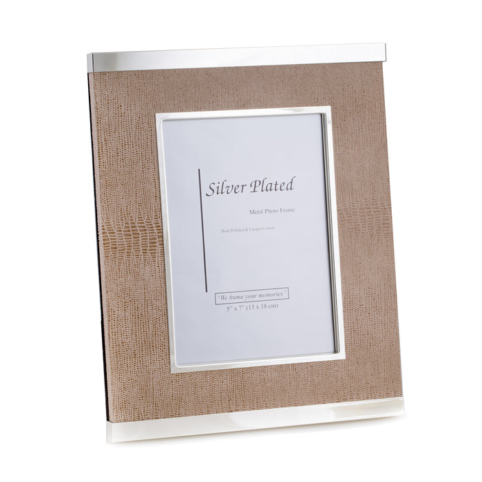Occasion Gallery Beige Color Silver Plated with "Lizard" Design 4"x6" Picture Frame with Easel Back. 7.25 L x 0.75 W x 9.25 H in.