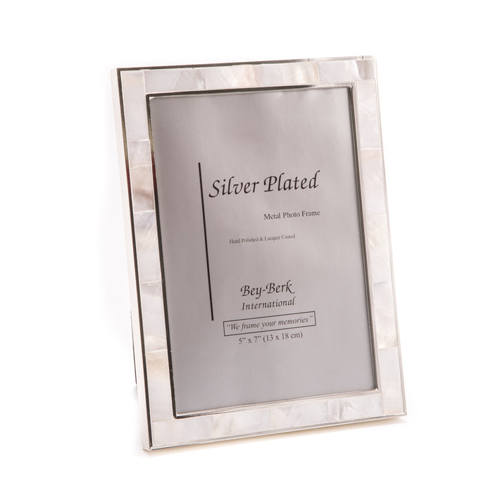 Occasion Gallery White Color Silver Plated Trim with "Mother of Pearl" 5"x7" Picture Frame, Easel Back. 7.75 L x 5.75 W x 0.5 H in.