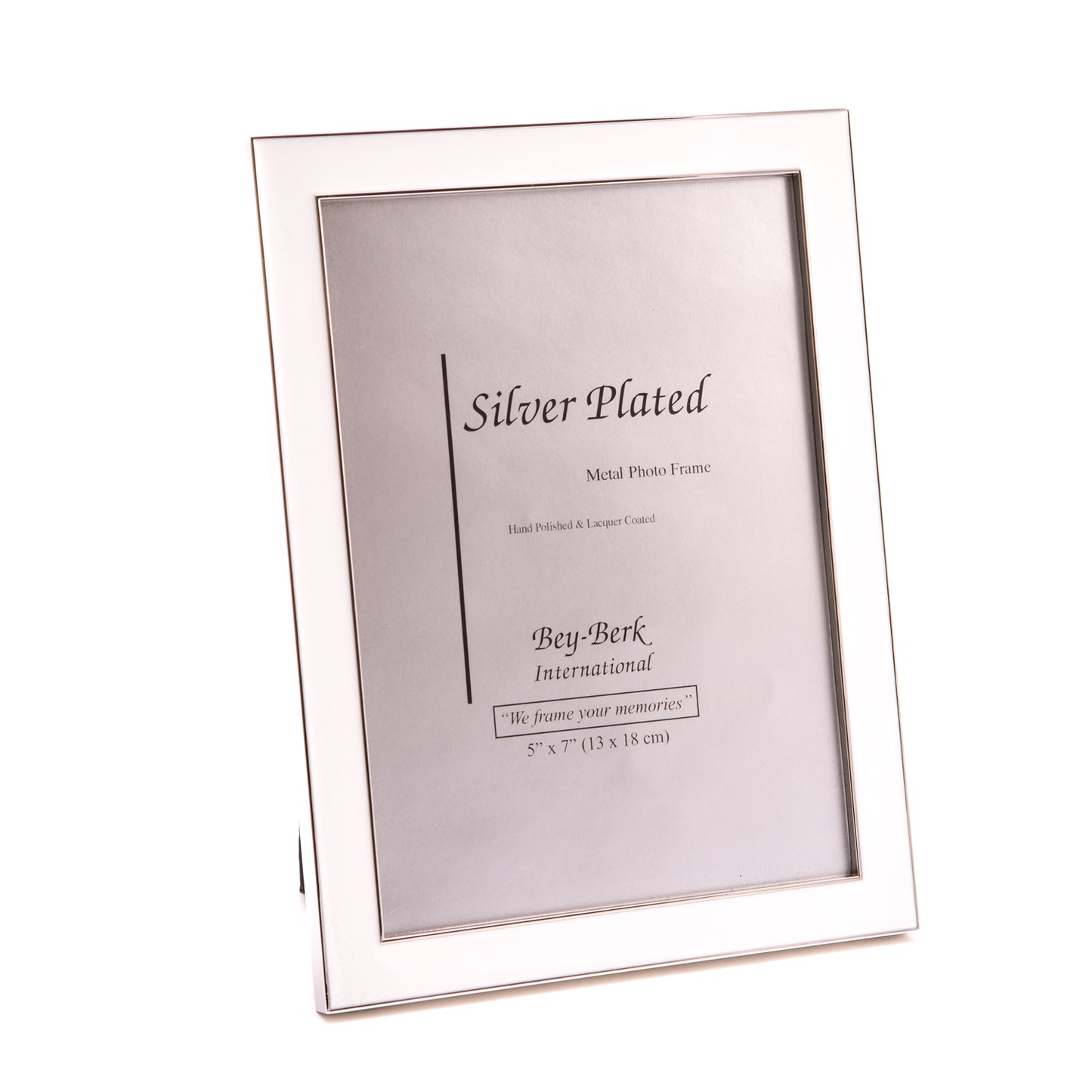 Occasion Gallery White Color Silver Plated Trim with White Enamel 5"x7" Picture Frame, Easel Back. 8 L x 6 W x 0.25 H in.