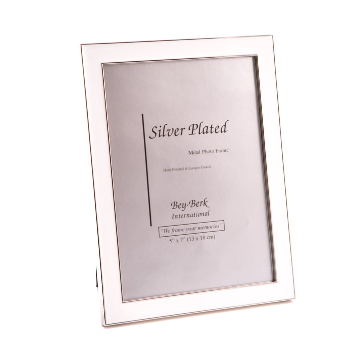 Occasion Gallery White Color Silver Plated Trim with White Enamel 5"x7" Picture Frame, Easel Back. 8 L x 6 W x 0.25 H in.