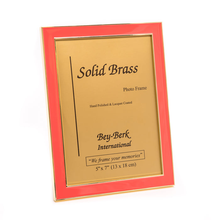 Occasion Gallery Red Color Brass Trim with Red Enamel 5"x7" Picture Frame, Easel Back. 8 L x 6 W x 0.25 H in.