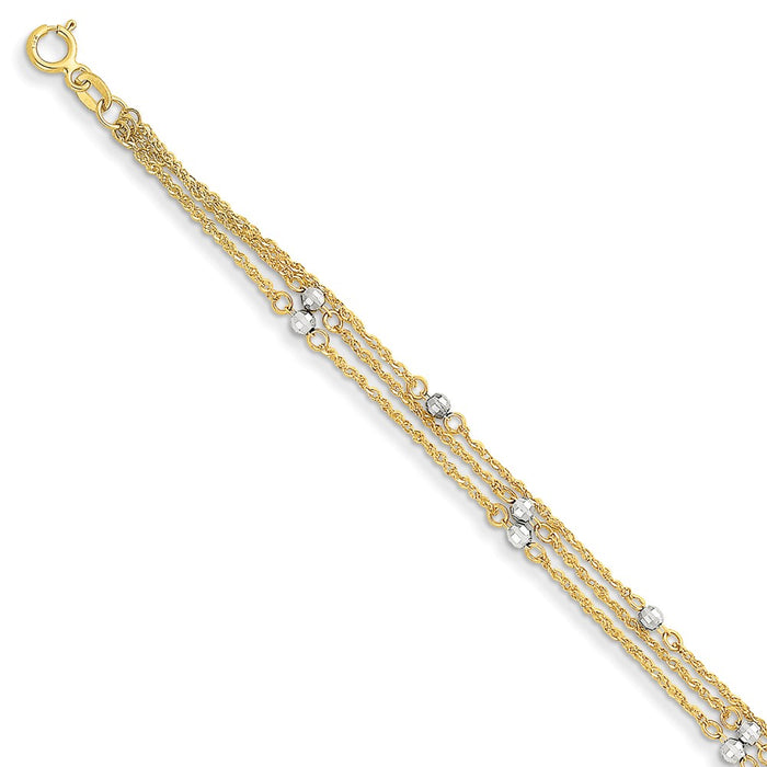Million Charms 14K Two-Tone Triple Strand Bracelet, Chain Length: 7.25 inches