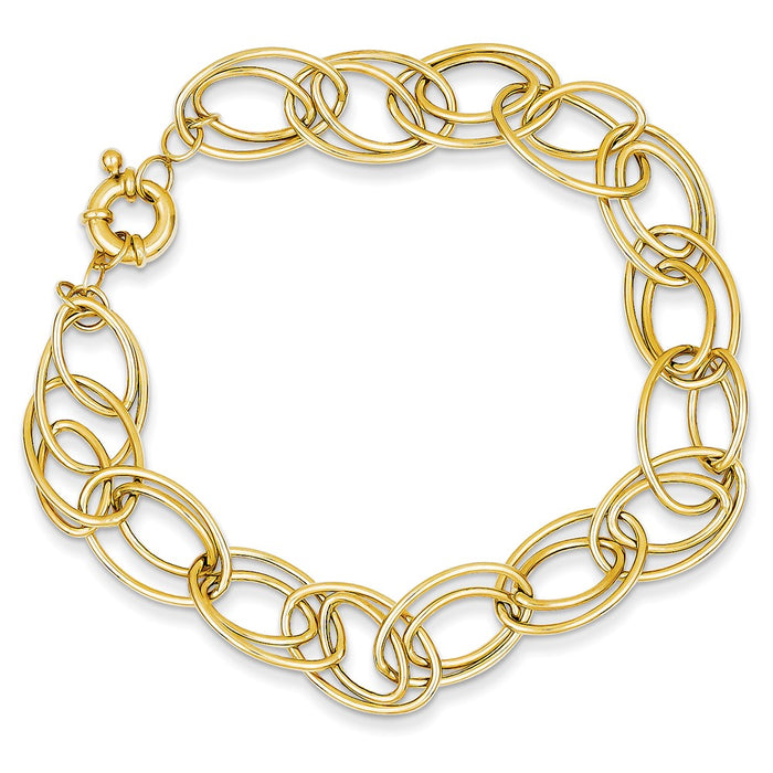 Million Charms 14k Yellow Gold Fancy Oval Link Bracelet, Chain Length: 7.5 inches
