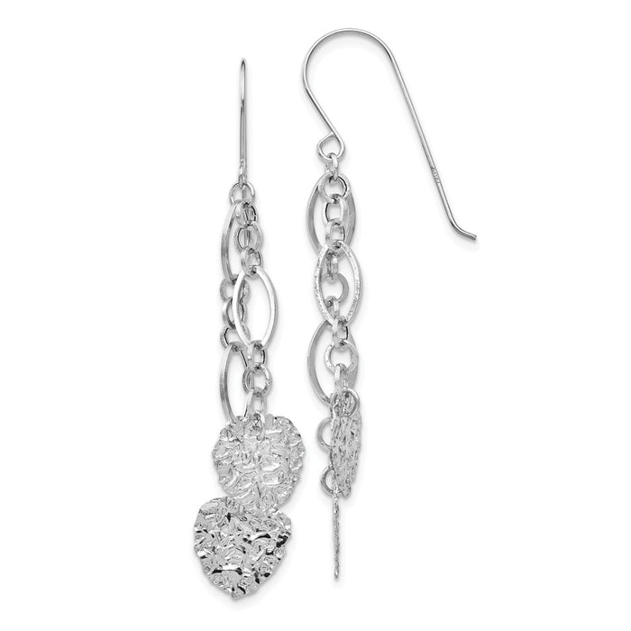 Million Charms 14k White Gold Dangle Heart Earrings, 51mm x 10mm