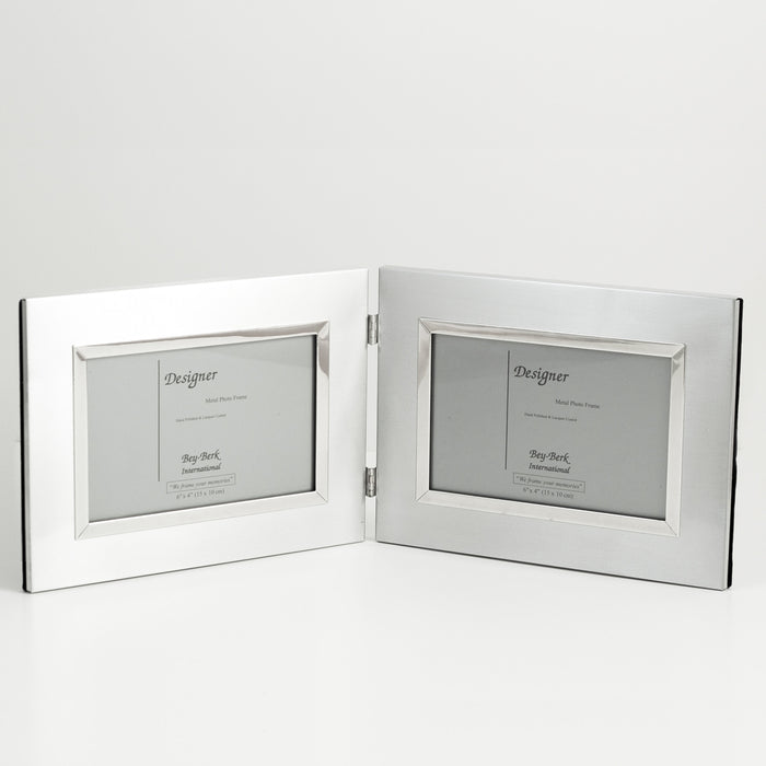 Occasion Gallery Silver Color Brushed Metal Double 4"x6" Picture Frame. 8 L x 0.25 W x 6 H in.