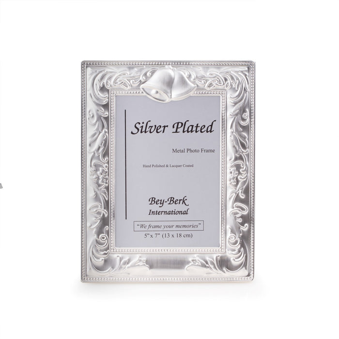 Occasion Gallery Silver Color Brushed Metal "Wedding Bells" 5"x7" Picture Frame with Easel Back. 7.5 L x 0.25 W x 9.5 H in.