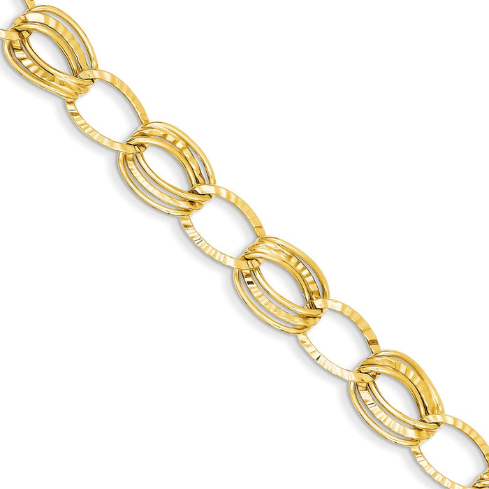 Million Charms 14k Yellow Gold Polished and Textured Hollow w/ext. Bracelet, Chain Length: 7.5 inches