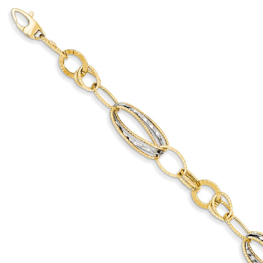 Million Charms 14k Two-tone Textured Hollow w/ext. Bracelet, Chain Length: 8 inches