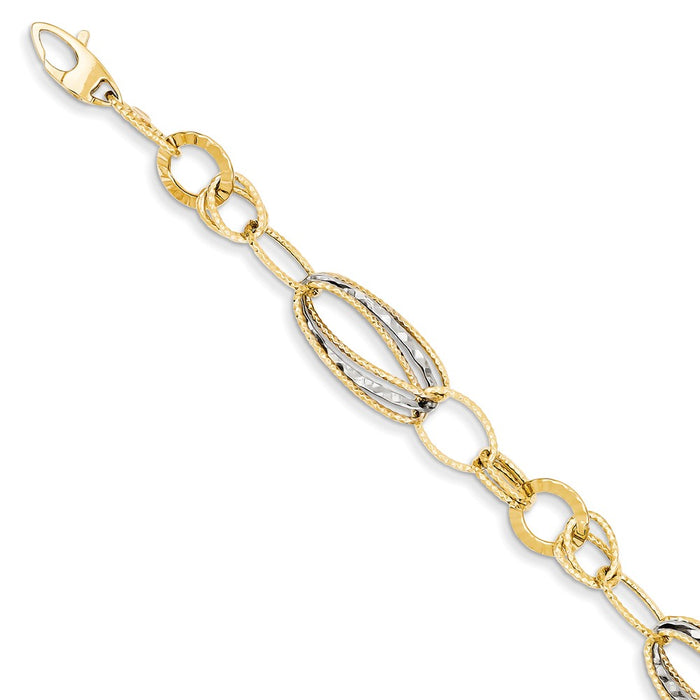 Million Charms 14k Two-tone Textured Hollow w/ext. Bracelet, Chain Length: 8 inches