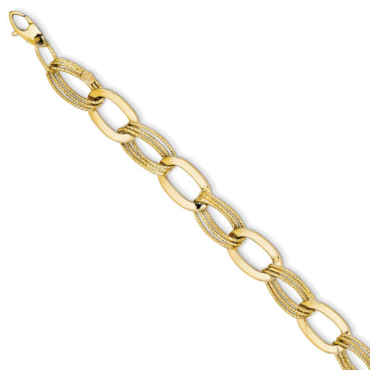 Million Charms 14k Yellow Gold Polished and Textured Hollow w/ext. Bracelet, Chain Length: 8 inches