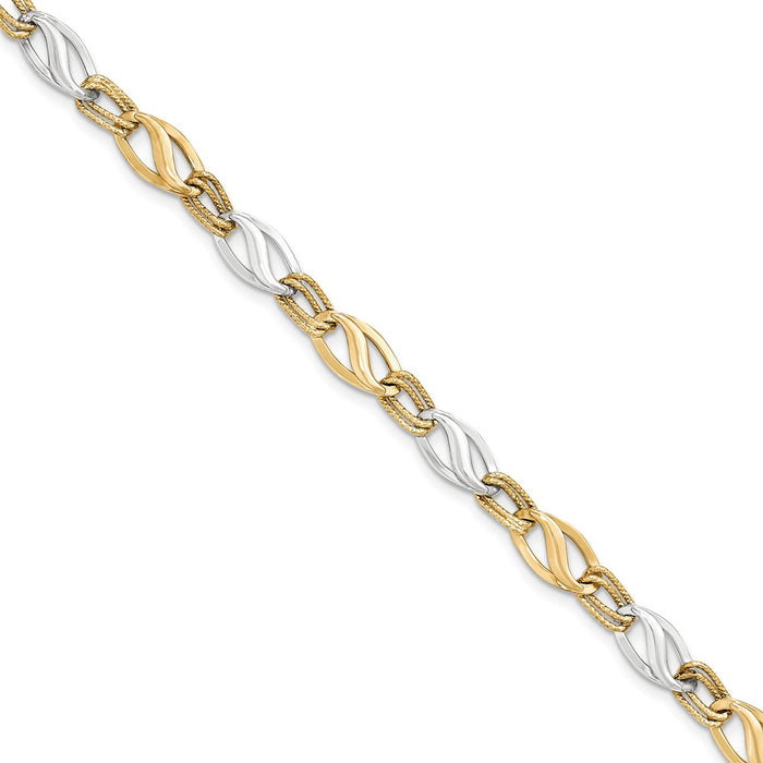 Million Charms 14K Two-tone Polished & Diamond Cut Bracelet, Chain Length: 7.5 inches