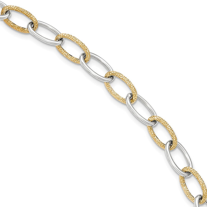 Million Charms 14k Two-tone Polished Textured Fancy Link Bracelet, Chain Length: 8 inches