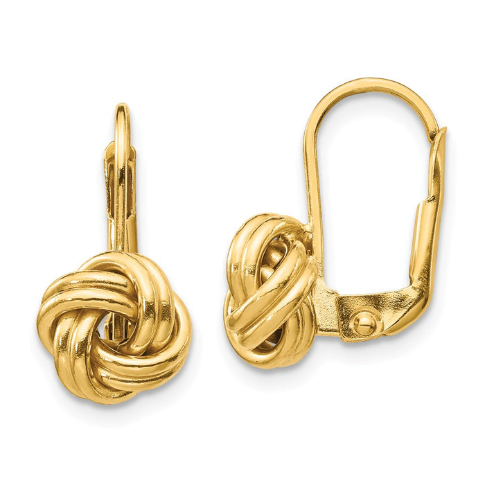 Million Charms 14k Yellow Gold Polished Love Knot Leverback Earrings, 17mm x 9mm